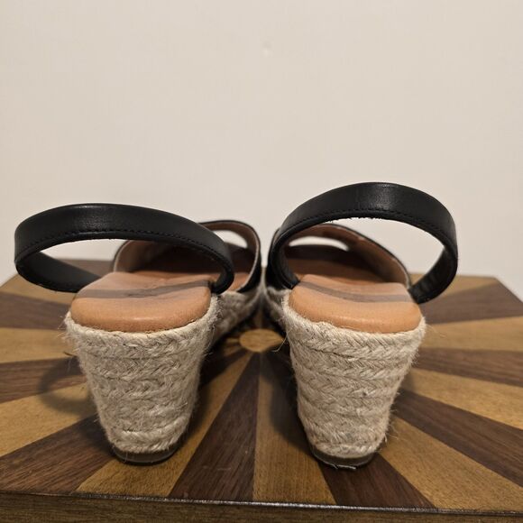 Spanish Sandal Co Wedge Espadrille Sandals EU 38 Black Summer 100% Leather Spain - Picture 9 of 13